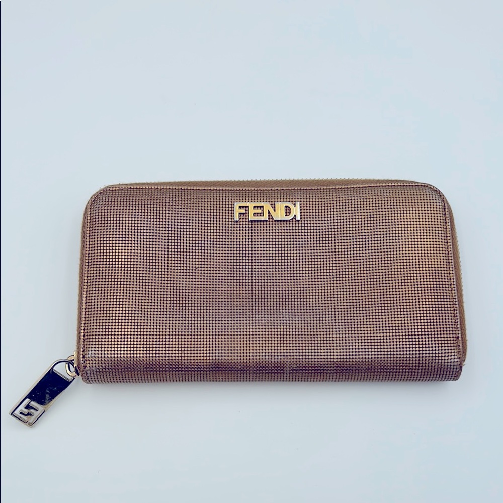 Vintage Fendi Gold Metallic Zip Around Wallet